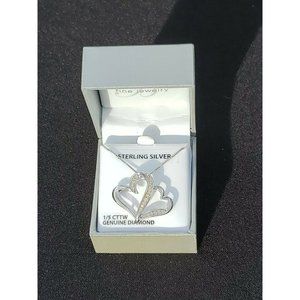 Double Heart Sterling Silver 1/5 CTTW Diamond